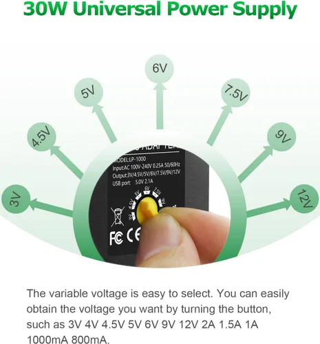 Miniatura 2 de Adaptador de corriente universal de CA a CC de 30 W, fuente de alimentación ajustable, 3 V, 4,5 V, 6 V, 9 V, 12 V, 2 A, 1 A, adaptador de corriente
