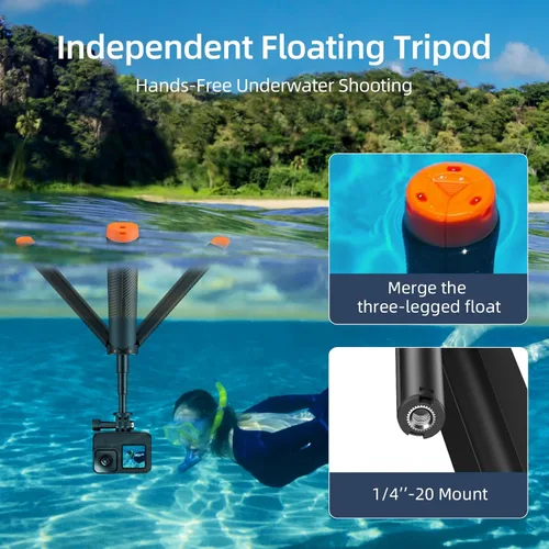 Miniatura 3 de AFAITH 4 en 1 selfie stick flotante agarre de mano trípode impermeable extensible monopie para GoPro Hero 13/12/11/10/9/8/DJI OSMO Action 6/5