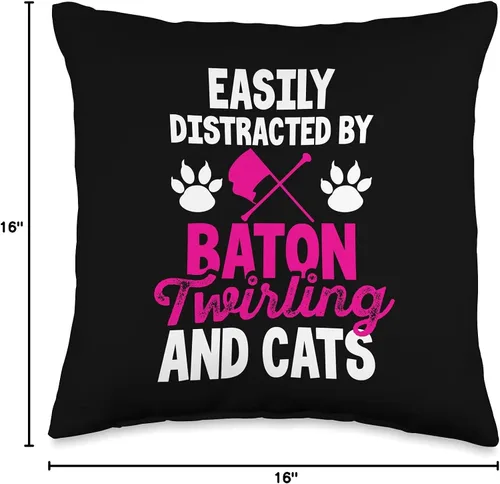 Miniatura 4 de Majorette Twirling Retro Marching Band Funny Tees Easy-Distracted by Baton Cats Majorette - Almohada giratoria, 16.0 x 16.0 in, multicolor