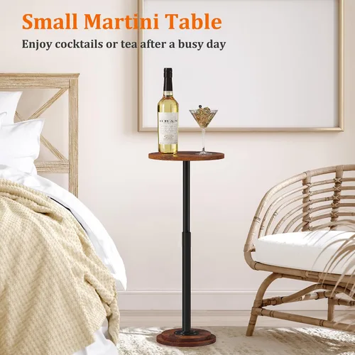 Miniatura 5 de Mesa auxiliar pequeña con altura ajustable y diseño resistente, mesas de Martini con pedestal para espacios pequeños, sofá, sala de estar, Marrón