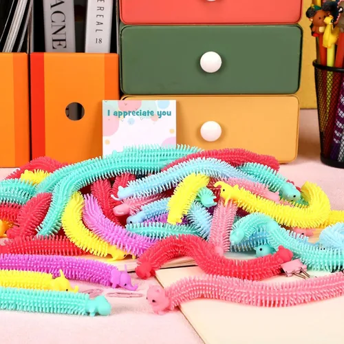 Miniatura 5 de Chivao Paquete de 50 Juguetes Fidget de Cuerda Elástica a Granel Juguetes Sensoriales de Animales para Niños y Adultos Gusanos Fidget Coloridos
