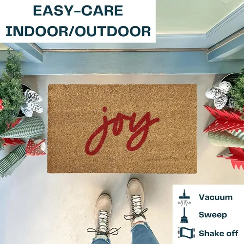 Miniatura 5 de NICKEL DESIGNS Joy Christmas Doormat, Heavy Duty Natural Coir Fibers, Modern Door Mat, Holiday Front Porch Decor, Classic Christmas Theme