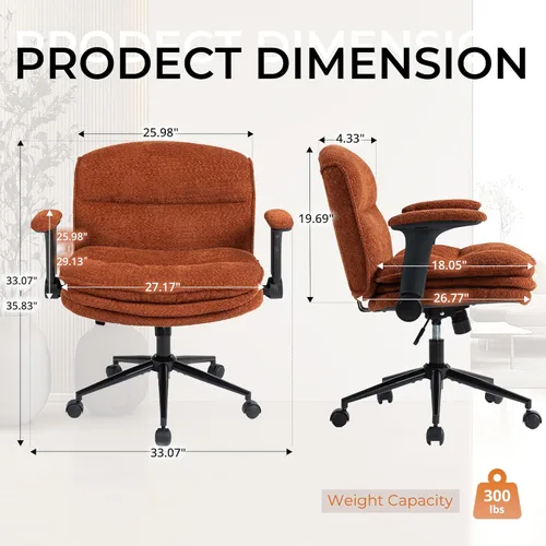 Miniatura 2 de Dowinx Silla Criss Cross con Brazos Abatibles Ajustables y Ruedas, Cómodo Sillón Ergonómico de Escritorio de Oficina con Cojines de 3 Capas, Silla