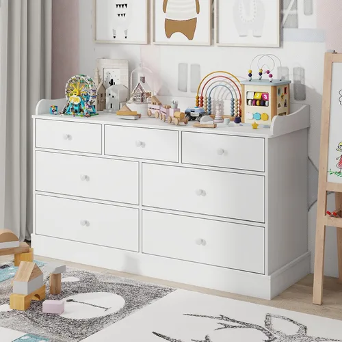 Vabches Armario para niños con 7 cajones, cambiador para guardería, cómoda blanca, cómoda para bebé, muebles de dormitorio de niños, mesita de noche