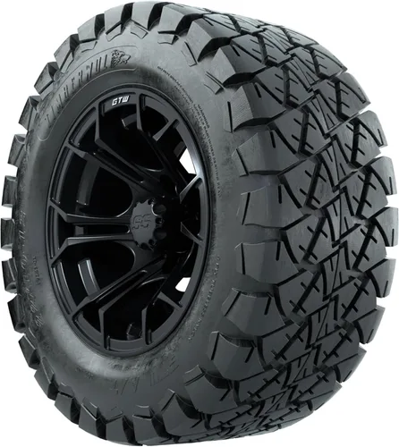 Miniatura 5 de GTW Combo de ruedas y neumáticos para carrito de golf de 12 pulgadas Ruedas Spyder negro mate en neumáticos Timberwolf todo terreno de 22 x 10-12