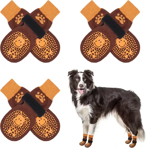 Miniatura 59 de SCENEREAL 6 piezas de calcetines antideslizantes para perros para prevenir lamido de patas para pavimento caliente/frío, calcetines de agarre