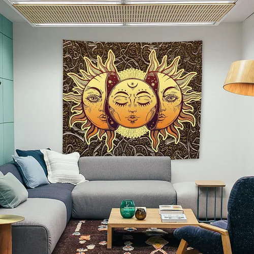 Miniatura 7 de ALIYINA Tapiz de sol y luna, tapiz de astrología indie, para dormitorio, estética hippie vintage, tapiz de pared para adolescentes, niñas, niños