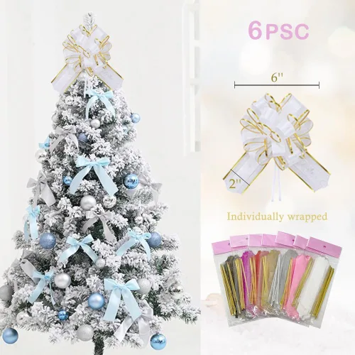 Miniatura 5 de HSXJJ 6 Piezas de Lazos de Tirar Blancos para Envolver Regalos, Lazos de Cinta de Boda de 6 Pulgadas para Paquetes de Regalos, Cestas de Regalo