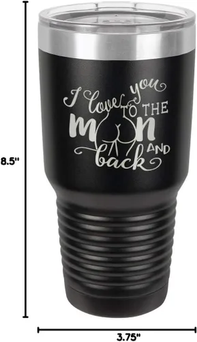Miniatura 10 de Vaso negro de 30 onzas con popote y tapa superior deslizante con texto en inglés "I love you to the moon and back", color negro