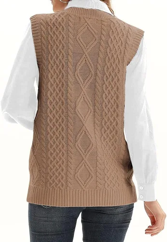 Miniatura 4 de Suéter de punto para mujer, cuello en V, sin mangas, cárdigan con botones, suéter con bolsillo