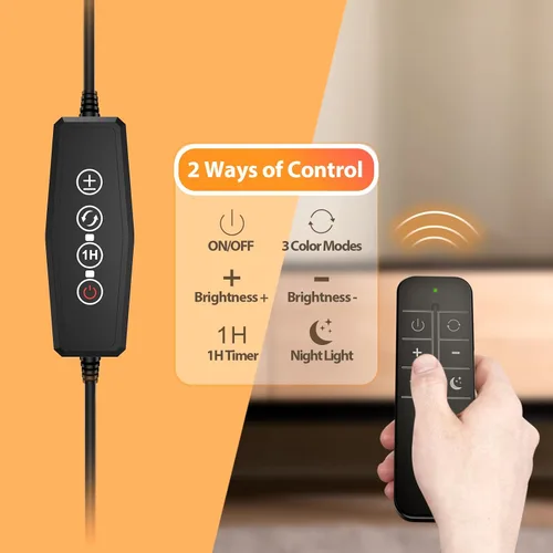 Miniatura 2 de iFalarila Luz de lectura con control remoto, lámpara de escritorio LED con clip [temporizador de 1 hora y luz nocturna] RA>95 regulable cuello
