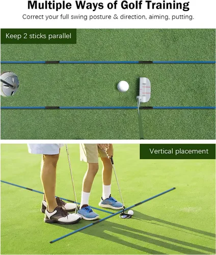 Miniatura 3 de Rhino Valley Palos de alineación de golf – Cañas de práctica de golf plegables para apuntar, poner, entrenador de swing completo, corrector
