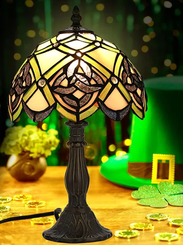 Miniatura 4 de KY&BOSAM Lámpara de Mesa Celta Irlandesa Tiffany Estilo Trébol Lámpara de Escritorio Luz Nocturna de Vidrio Emplomado 14 Pulgadas de Alto 8 Pulgadas