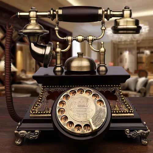 Retro Rotary Dial Corded Telephone - Vintage Analog Landline Desk Phone with Wood & Metal Design Ideal for Home Office or Hotel Décor