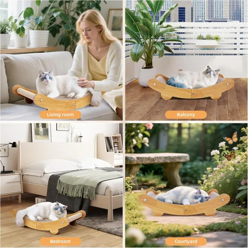 Miniatura 7 de Cama rascador grande de sisal natural de 23.2 pulgadas, almohadilla rascador duradera para gatos grandes de interior, poste rascador 2 en 1