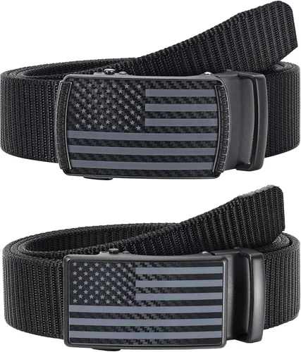 SANSTHS Cinturones de trinquete de nailon para hombre, paquete de 2, cinturones de golf deslizantes de bandera estadounidense de 1 1/3 pulgadas,