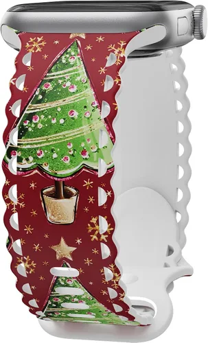 Miniatura 18 de Compatible con Apple Watch de 41mm 40mm 38mm 49mm 45mm 44mm 42mm para mujeres, correas deportivas de encaje huecas de silicona suave con estampado