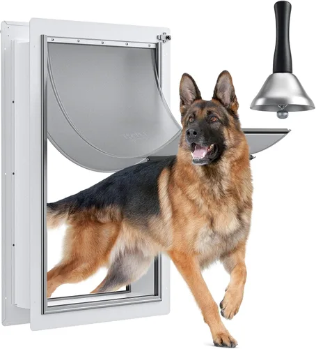 Miniatura 11 de Puerta para perro para pared, marco de acero, túnel telescópico y doble solapas de silicona de grado alimenticio, puerta para mascotas, puertas
