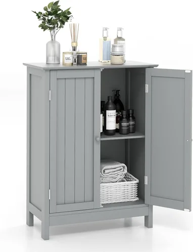 Miniatura 8 de COSTWAY Armario de almacenamiento de baño, organizadores de baño independientes y almacenamiento con puertas y estante ajustable, gabinete de piso