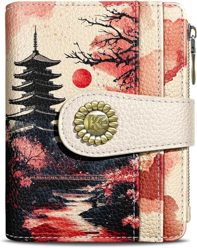 Miniatura 41 de Kelvoris Cartera pequeña Rfid para mujer, plegable, con cremallera, bolsillo para monedas, piel sintética, compacto, para tarjetas de crédito
