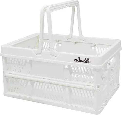 Miniatura 14 de ZHJINGYU cajas para almacenamiento, cestas de plástico para organizar, cesta de compras plegable, caja plegable con asas, caja de almacenamiento Rosa