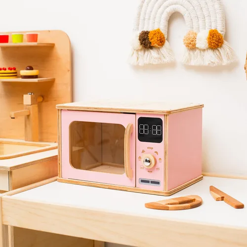 Miniatura 6 de Horno de microondas de madera para niños, muebles Montessori para niños pequeños, juguete de microondas, madera para niños, sala de juegos de madera
