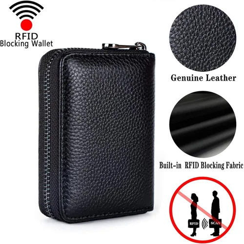 Miniatura 3 de Aiyo Fashion Cartera de cuero genuino para tarjetas de crédito, con bloqueo RFID, funda de identificación segura, organizador con cremallera