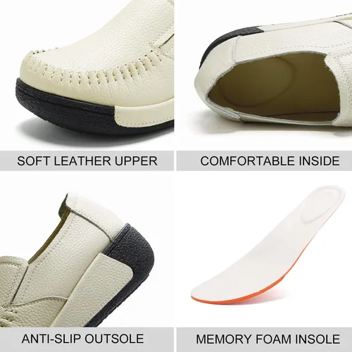 Miniatura 14 de UZB Mocasines de cuero sin cordones para mujer, cómodos zapatos de plataforma casuales