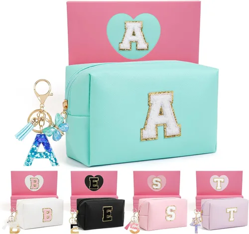 Miniatura 15 de AIBFRID 2 piezas de bolsas de maquillaje iniciales para mujeres, regalos de cumpleaños para niñas de 4 5 6 7 8 9 10 11 12 años, bolsas de cosméticos