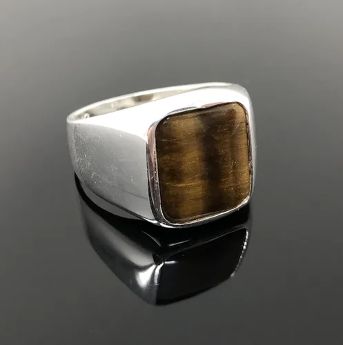 Miniatura 6 de KAR Anillo de ojo de tigre para hombre de plata esterlina maciza estampada 925K P2G