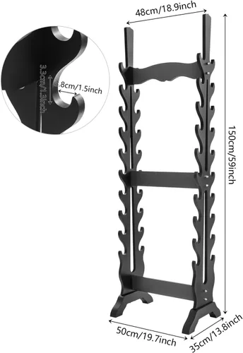Miniatura 6 de Katana - Soporte para espada Soporte de piso de exhibición de espada de 20 niveles Soporte de bambú samurái Katana Soporte de piso resistente