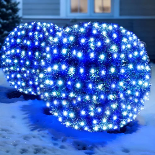 Miniatura 14 de Red de luces LED verdes de Navidad para exteriores, 120 LED de 6 x 5 pies, tira de luces de malla conectables para exteriores e interiores