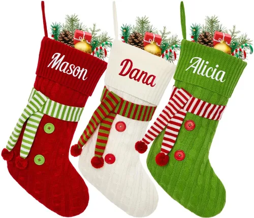 Miniatura 9 de Calcetín de Navidad Personalizado Grande Tejido Personalizado Bordado con Nombre Calcetín de Navidad para Familia Niños Mascotas Decoración
