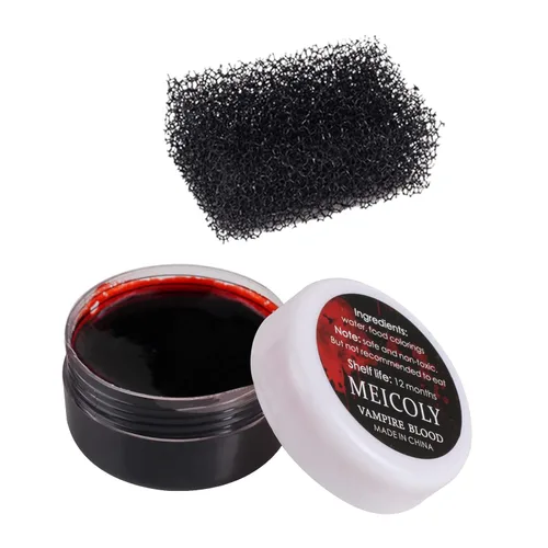 MEICOLY Sangre Coagulada de Halloween de Calidad Actualizada, 30g/1.06 oz Gel de Sangre Falsa con Esponja de Punteado Negro, para Heridas SFX,