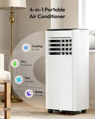 Miniatura 4 de EUHOMY Aire acondicionado portátil de 10,000 BTU, unidad de CA portátil 3 en 1 con refrigeración, deshumidificador, ventilador, modo de suspensión