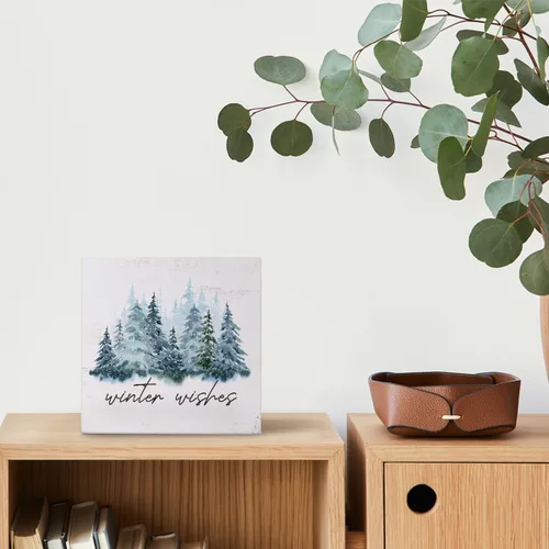 Miniatura 5 de MTRGDN Decoración de árbol de invierno, letrero de Navidad y decoración de Navidad, placa de bloque de madera rústica para el hogar