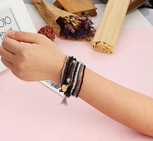 Miniatura 3 de MILACOLATO 6 Juegos de Pulseras de Cuentas Bohemias Multicapa Apilables Pulseras Elásticas Cómodas Pulseras de Dijes Bohemias Multicolor