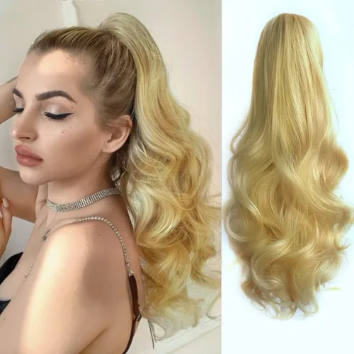 Miniatura 17 de Extensión de cola de caballo ondulada y rizada de 20 pulgadas de largo, peluca sintética de cola de caballo falsa con clip, extensiones de cabello