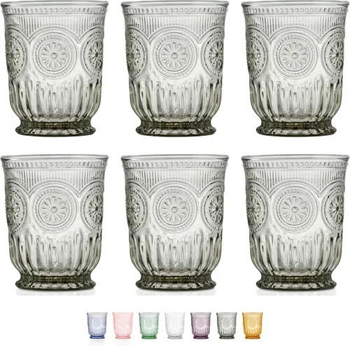 Juego de 6 vasos de vidrio negro para beber humo, vasos de agua de 8 onzas, vasos de vidrio vintage texturizados aptos para lavavajillas Negro