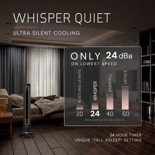 Miniatura 4 de Ventilador de torre Lasko Pinnacle de 40", para el hogar, flujo de aire de 32 pies/s, silencioso de 24dB, oscilación de 90°, ventilador de pie