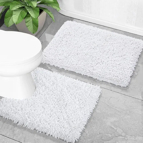 Miniatura 18 de Yimobra Juego de 2 alfombras de baño, alfombra de baño suave y absorbente y alfombra de inodoro en forma de U con respaldo antideslizante, alfombras