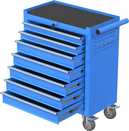 Miniatura 12 de Caja de herramientas con ruedas de 5 cajones, armario de almacenamiento de herramientas de metal con cerradura y llaves y giratorio, caja de Naranja