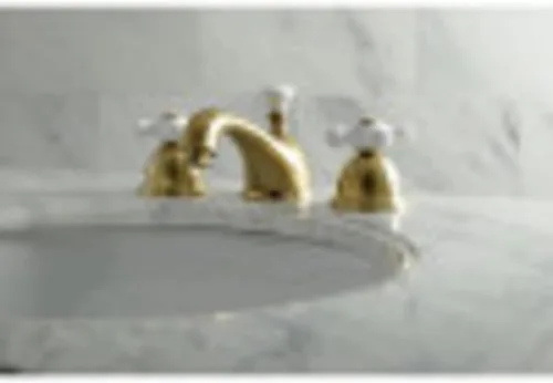 Miniatura 2 de Kingston Brass KS3961PX Restoration Grifo de lavabo generalizado con mango cruzado de porcelana, cromo pulido, centro ajustable de 8 pulgadas