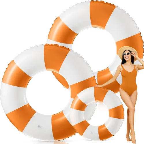Foilswirl Flotadores inflables jumbo de 47.24 pulgadas para piscina, anillos de piscina a rayas azules y blancas, tubo inflable para mujeres Naranja