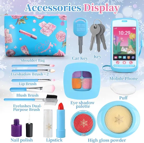 Miniatura 2 de Woumserta Kit de maquillaje de simulación para niños de 3 a 5 años, juego de maquillaje falso azul o beige para niñas pequeñas, regalos