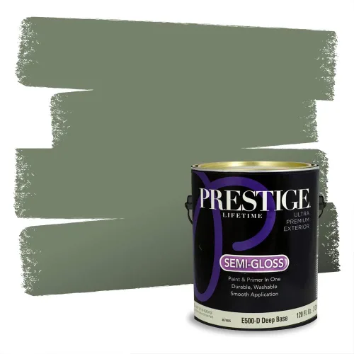 Miniatura 180 de Prestige Paints - Pintura exterior e imprimación en uno, 1 galón, plano, compatibilidad comparable con el color menta «Whipped Mint» de Behr