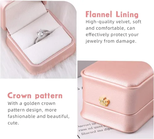 Miniatura 3 de iSuperb Juego de 2 cajas de anillo rosa para propuesta, caja de regalo de compromiso para parejas, caja de regalo de piel sintética, aretes