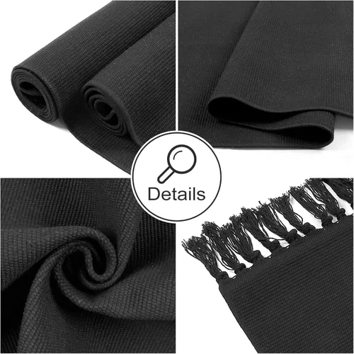 Miniatura 4 de Seavish Alfombras de cocina negras, alfombra de baño lavable de 2 x 4, alfombra de algodón reciclado, alfombras bohemias con borlas, alfombra