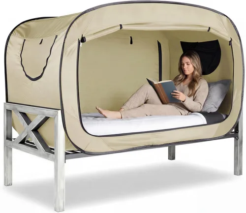Miniatura 17 de ANC POP Tienda de Cama Twin Dosel de Cama Tienda de Ensueño Portátil para Adultos Tiendas de Dormir Interiores con 2 Puertas Tiendas de Espacio Negro