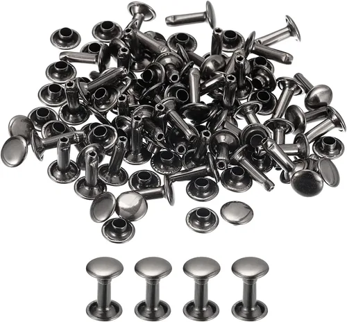 Miniatura 14 de uxcell 100 juegos de remaches de cuero, remaches de doble tapa de 0.354 pulgadas, remaches de metal de 0.472 pulgadas de altura, remaches para Tono